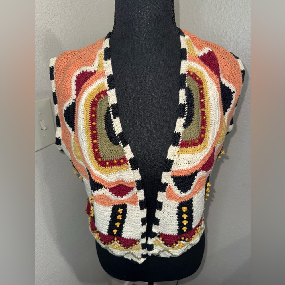 Vintage Knitting Needles Hand knitted Crochet Boho Vest- Small‎